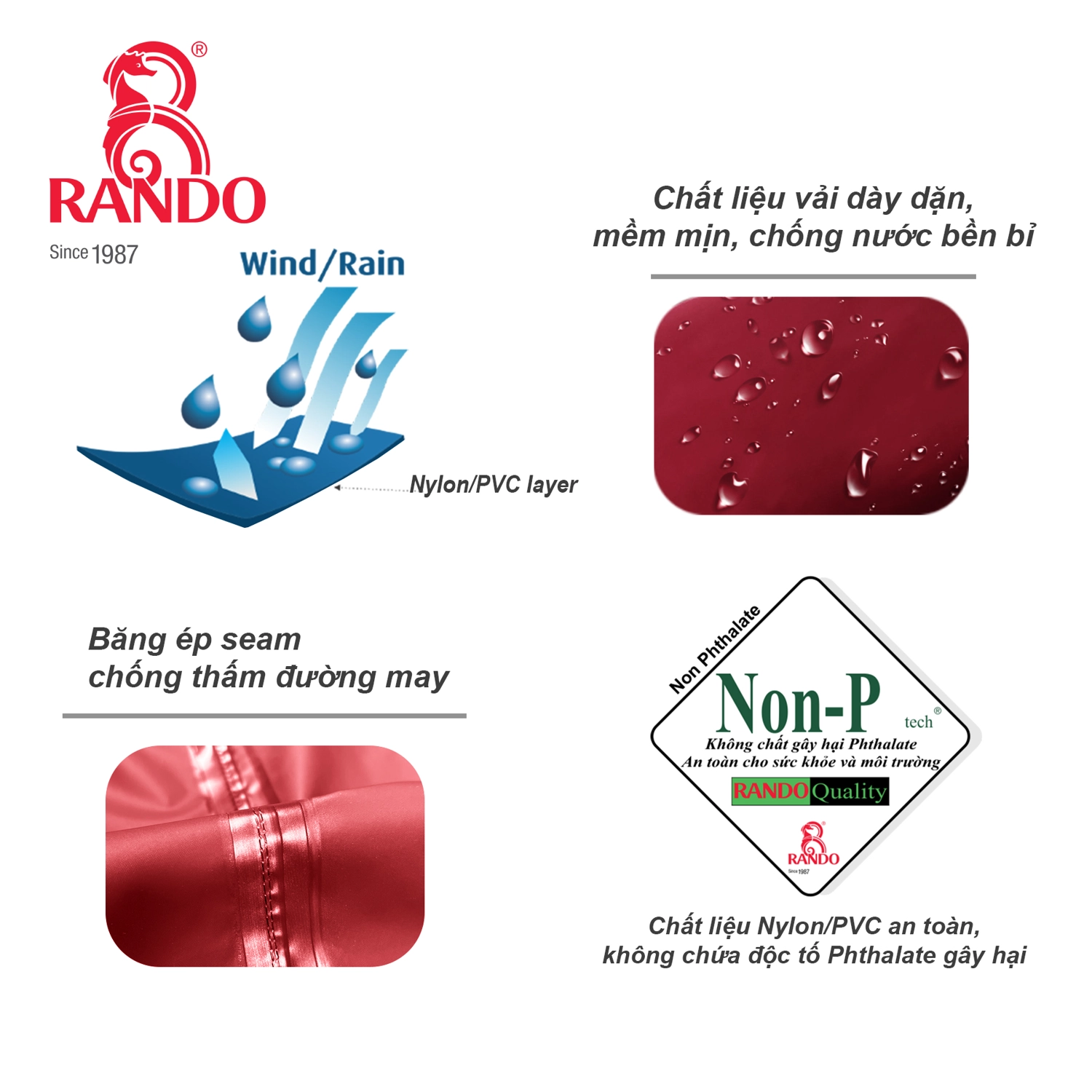 Áo mưa Bisur Lexti RANDO-Chất liệu vải nylon pvc chống nước bền bỉ