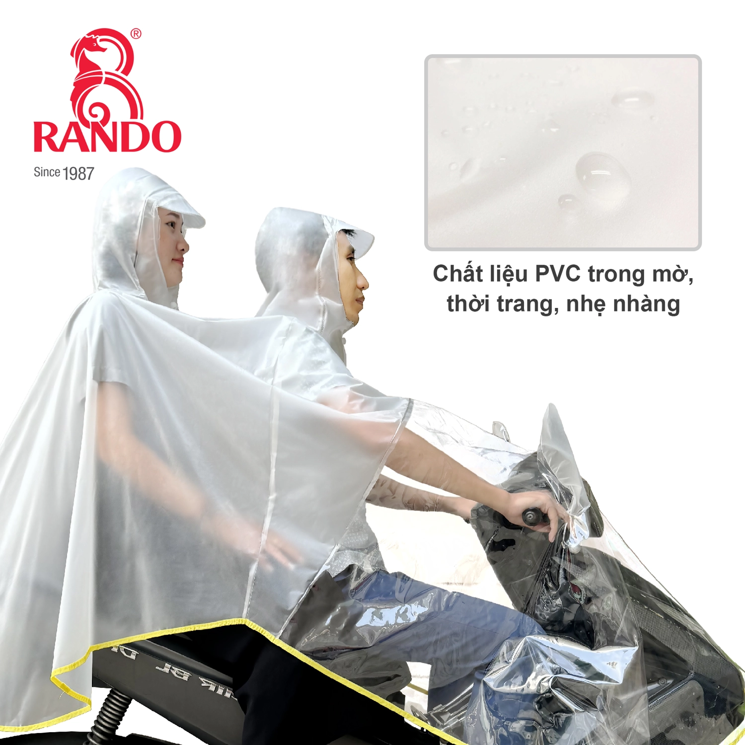 Áo mưa ENCIR 2 nón trong màu RANDO - Chất liệu PVC trong mờ thời trang