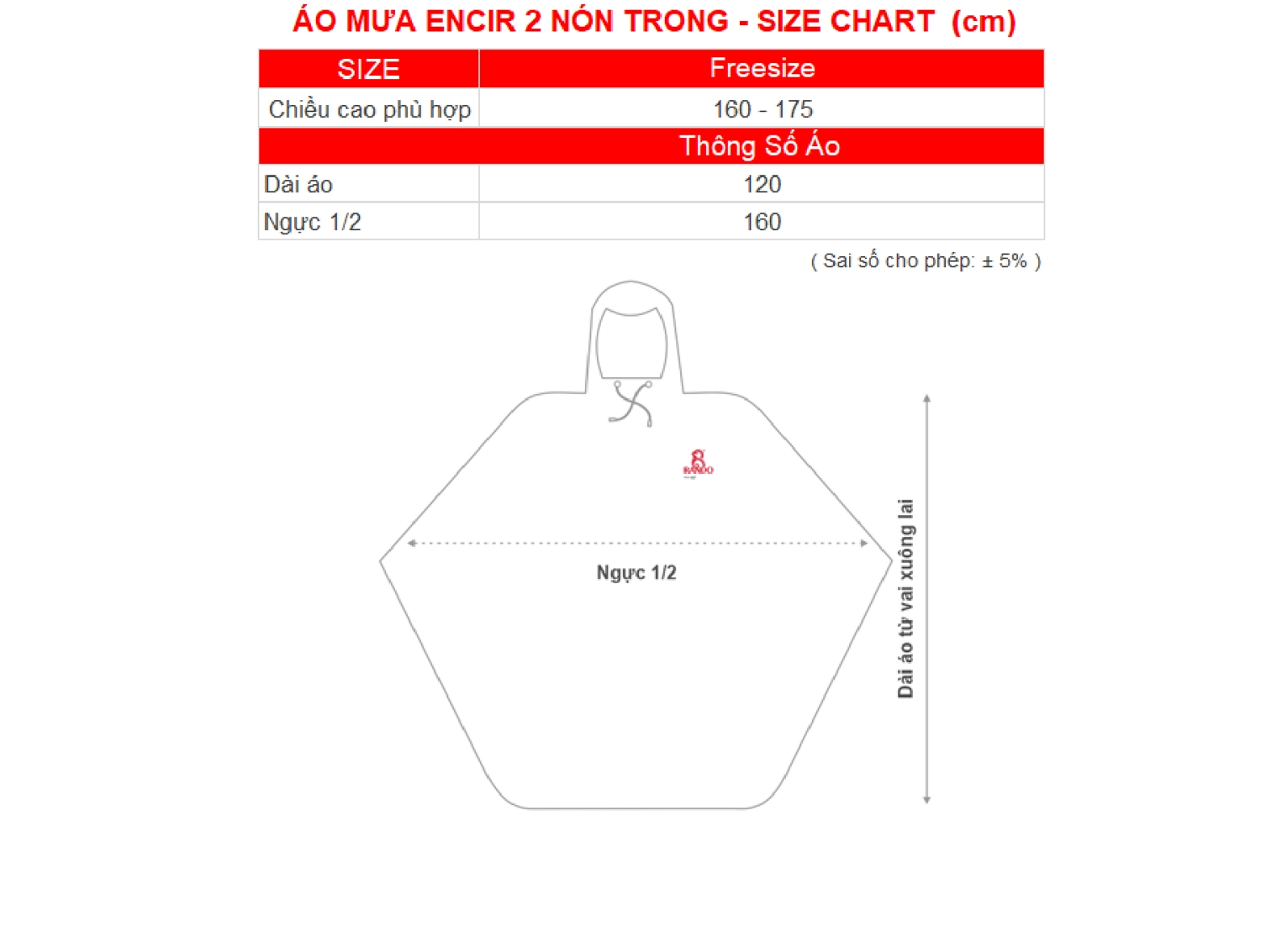 Áo mưa ENCIR 2 nón trong màu RANDO - Kích thước size