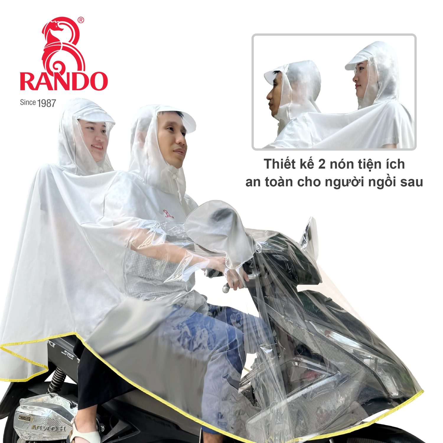 Áo mưa ENCIR 2 nón trong màu RANDO - Thiết kế áo 2 nón tiện ích