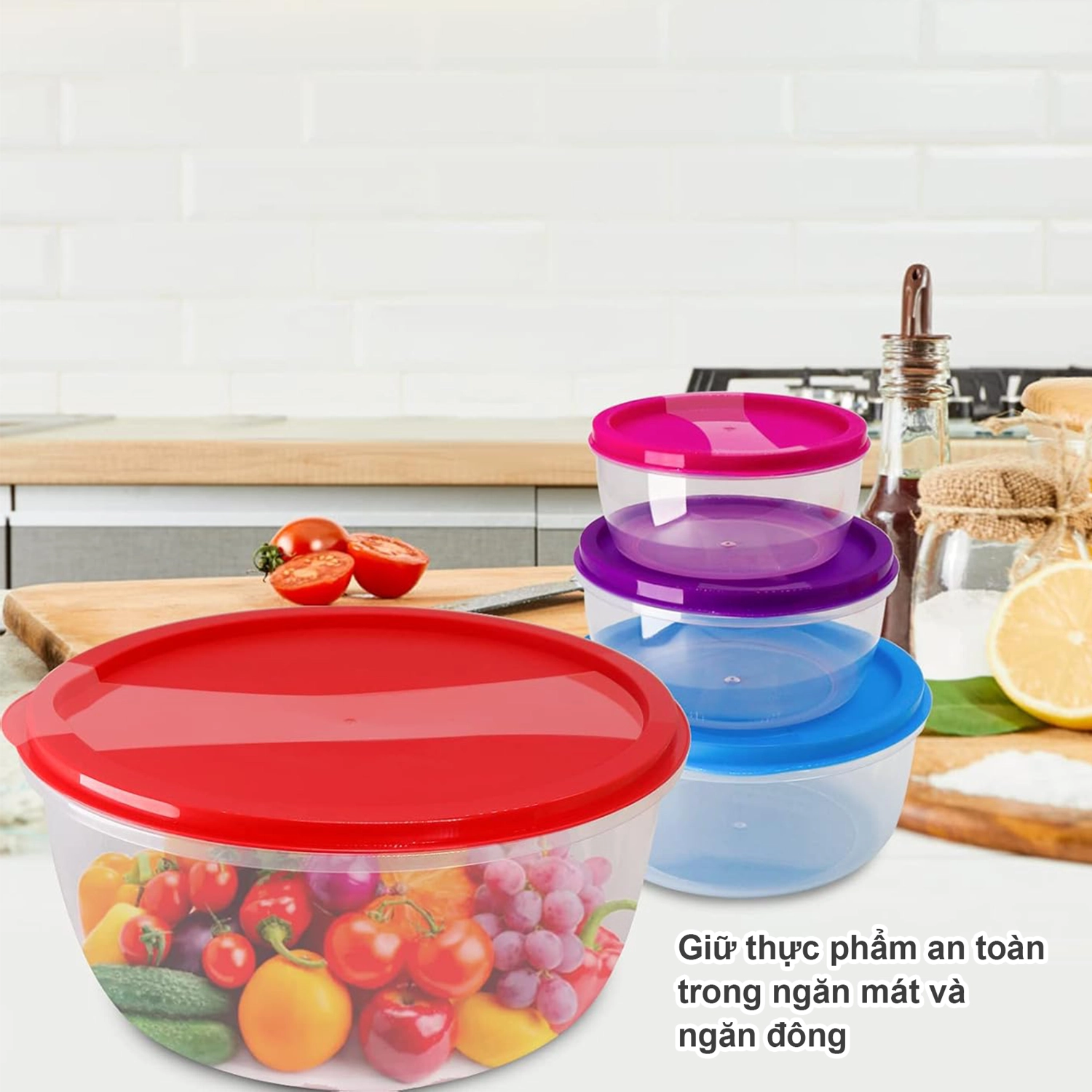 Bộ T&ocirc; Bảo Quản Thực Phẩm 7 M&oacute;n RANDO - Đựng rau củ tr&aacute;i c&acirc;y trong tủ lạnh
