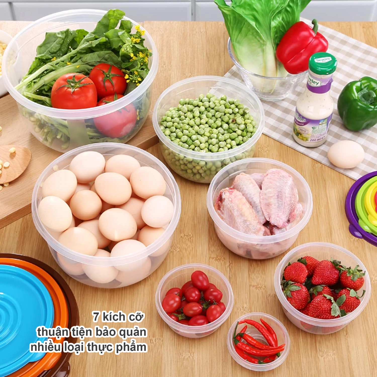 Bộ T&ocirc; Bảo Quản Thực Phẩm 7 M&oacute;n RANDO - Đựng rau củ tr&aacute;i c&acirc;y với 7 k&iacute;ch cỡ