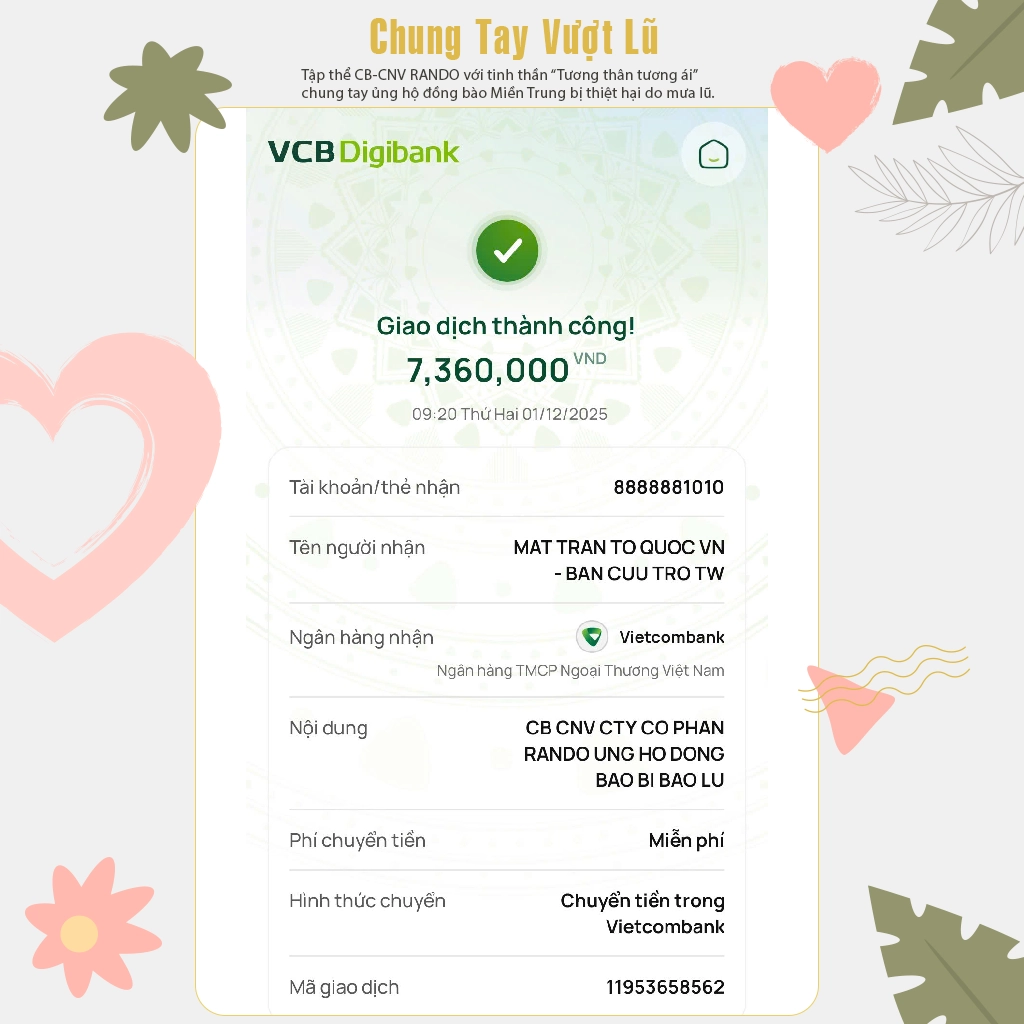 RANDO ủng hộ lũ lụt Miền Trung 2025-1-3