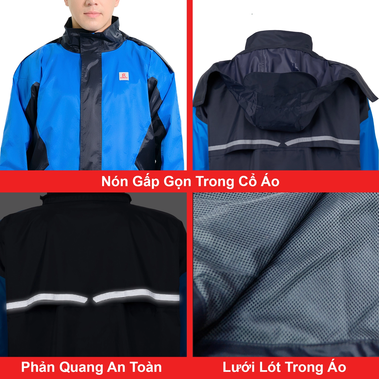 Áo GEM RANDO chống nước 2 lớp đi mưa phản quang