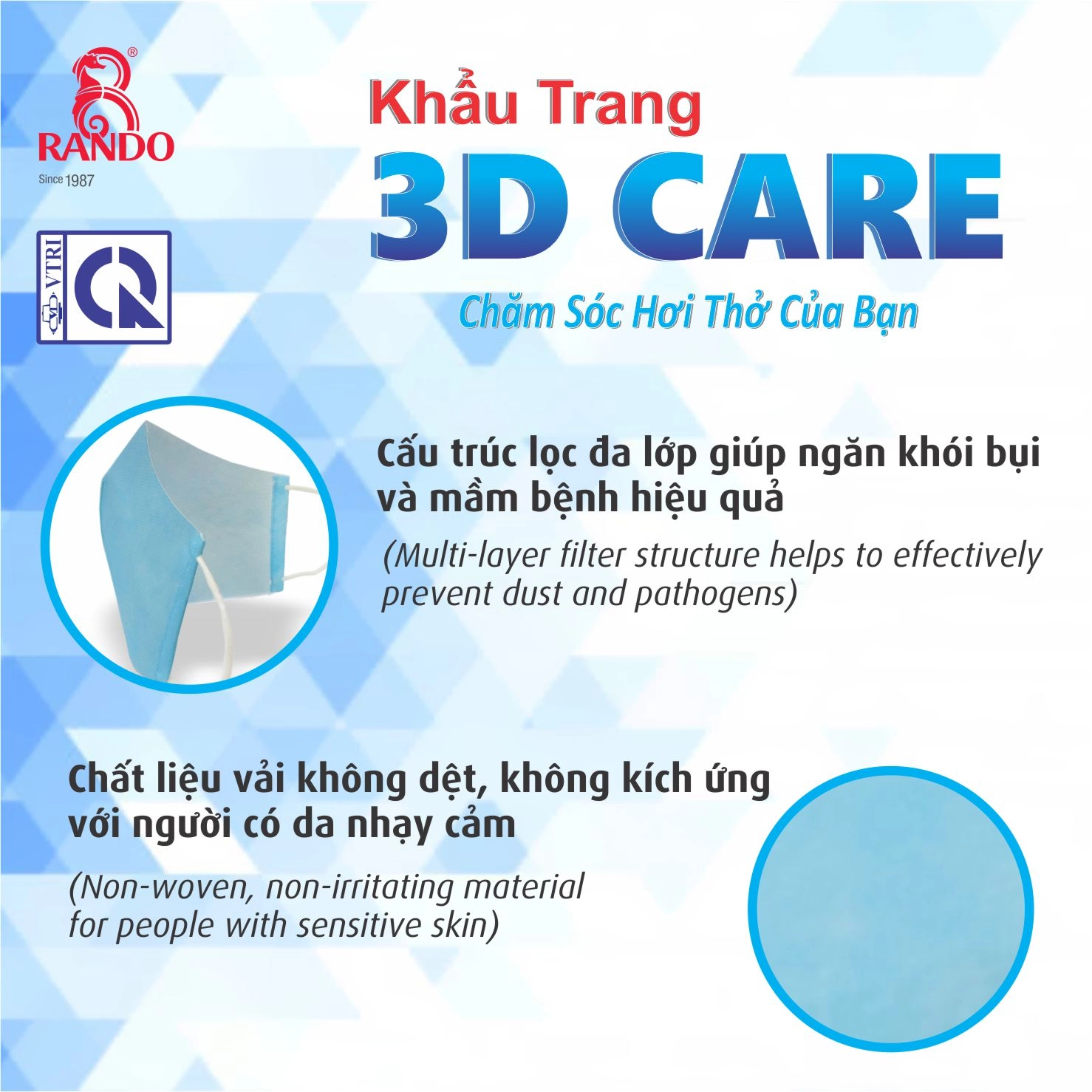 Khau trang vai khong det 3D Care - RANDO -2