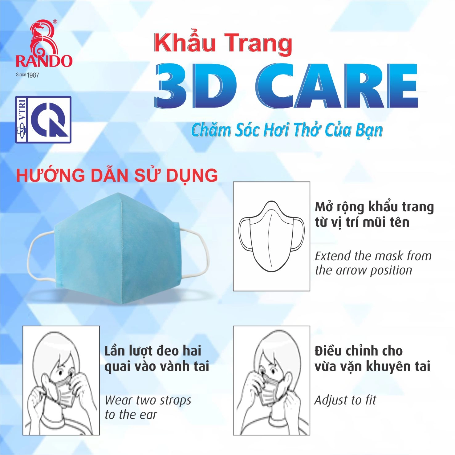 Khau trang vai khong det 3D Care - RANDO -5