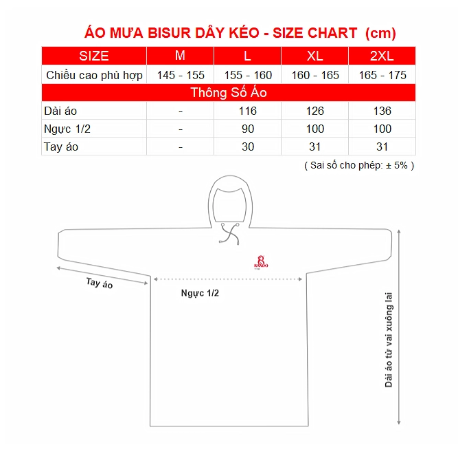 SIZE CHART AO MUA BISUR DAY KEO RANDO