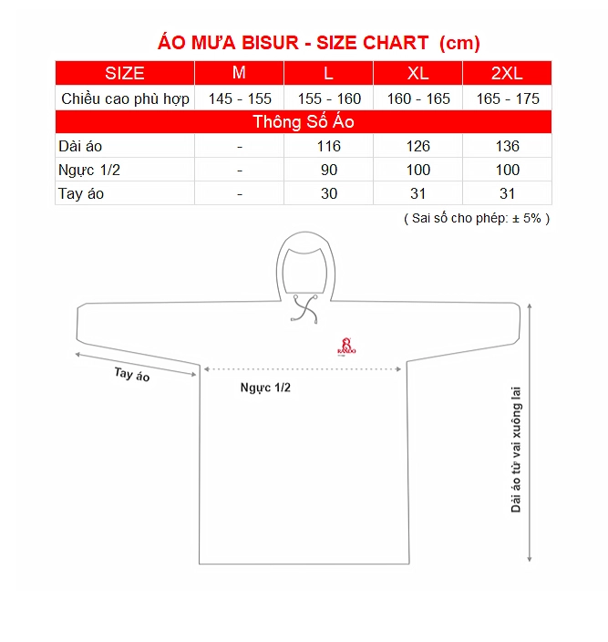 SIZE CHART AO MUA BISUR RANDO