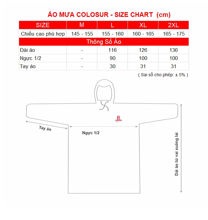 SIZE CHART AO MUA COLOSUR RANDO