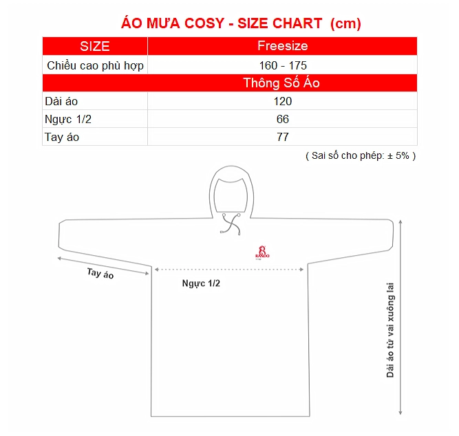 SIZE CHART AO MUA COSY RANDO