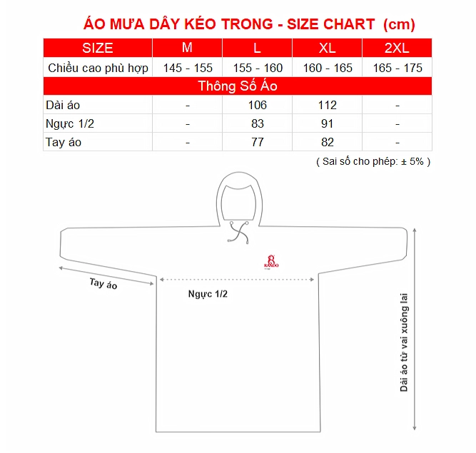 SIZE CHART AO MUA DAY KEO TRONG RANDO