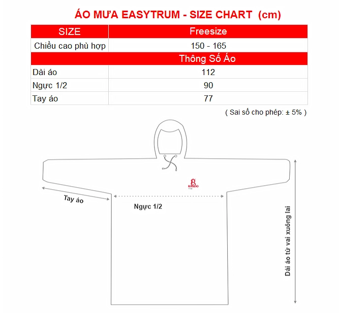 SIZE CHART AO MUA EASYTRUM RANDO