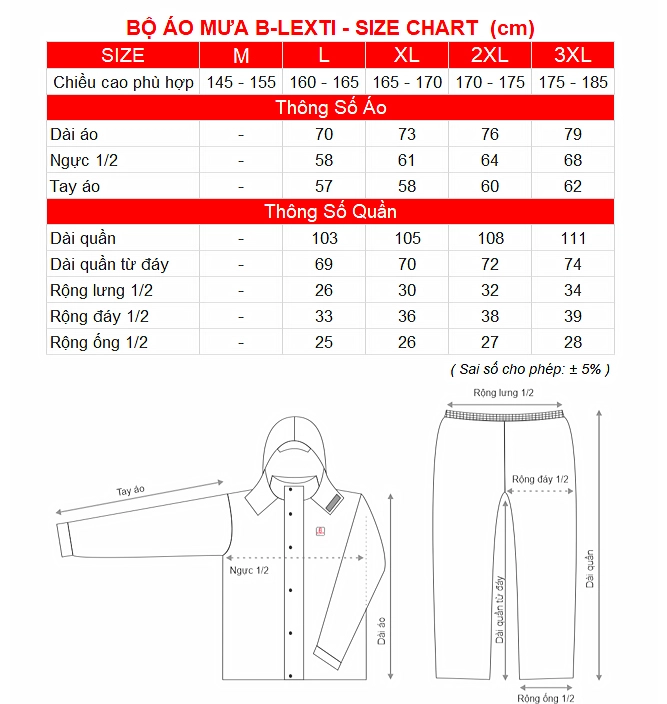 SIZE CHART BO AO MUA B-LEXTI RANDO