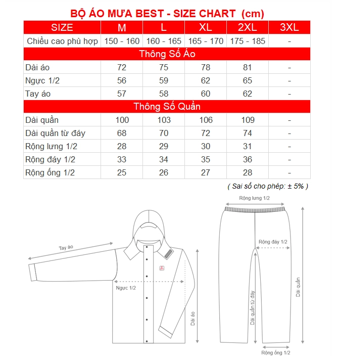 SIZE CHART BO AO MUA BEST RANDO