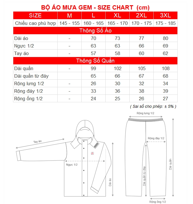 SIZE CHART BO AO MUA GEM RANDO