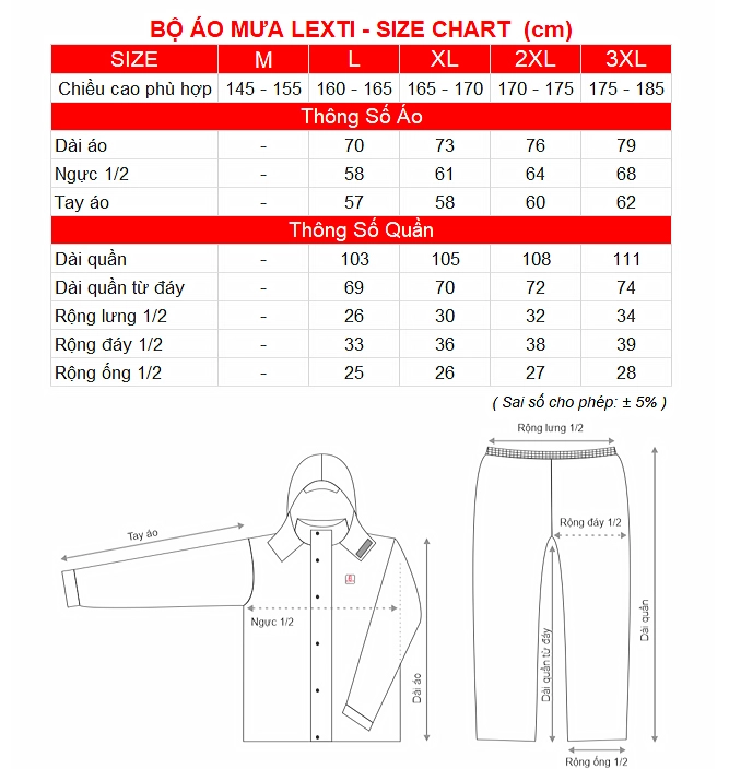 SIZE CHART BO AO MUA LEXTI RANDO