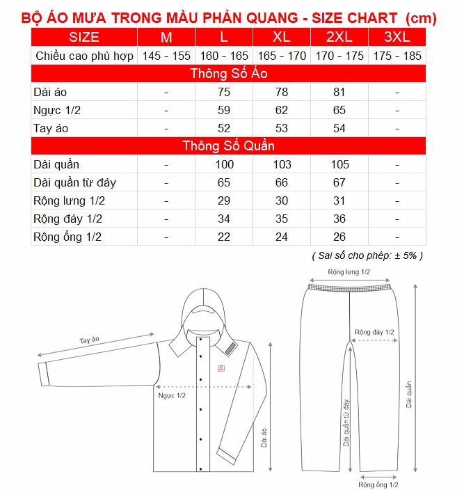 SIZE CHART BO AO MUA PHAN QUANG TRONG MAU RANDO