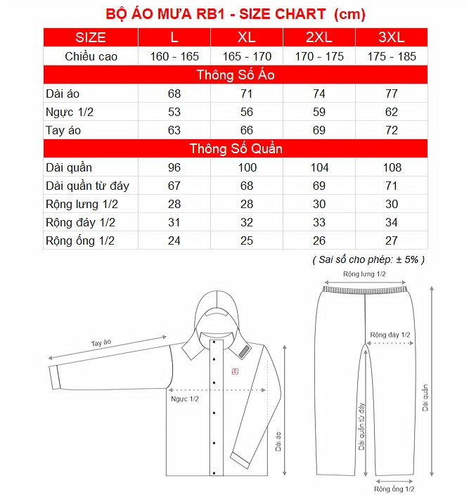 SIZE CHART BO AO MUA RB1 RANDO