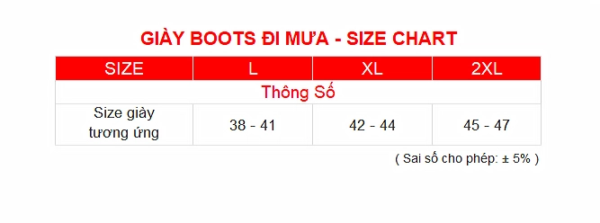 SIZE CHART GIAY BOOTS DI MUA RANDO